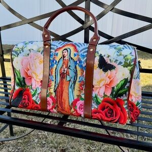 Floral Print Bag with Brown Accents